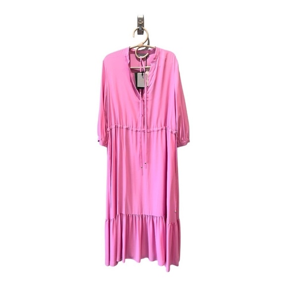 Marella MaxMara Italian Silk Blend Petal Pink Tiered Ruffle MIDI Robe Dress 10 - Picture 9 of 16